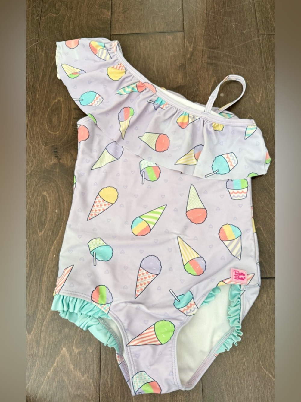 Ruffle Butts - size 7- Ice Cream One-Shoulder Girls Swimsuit